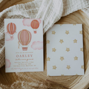 Girl Hot Air Ballon Birthday Invitation Kaart
