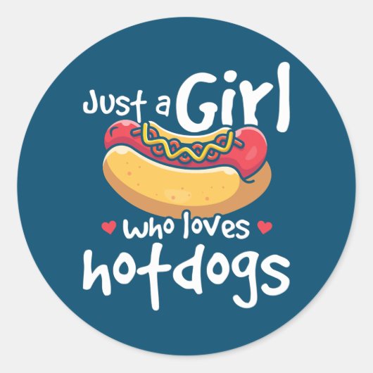Girl Hotdog Lover Fast Food Ronde Sticker (Voorkant)