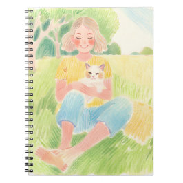 Girl hugging a cat notitieboek