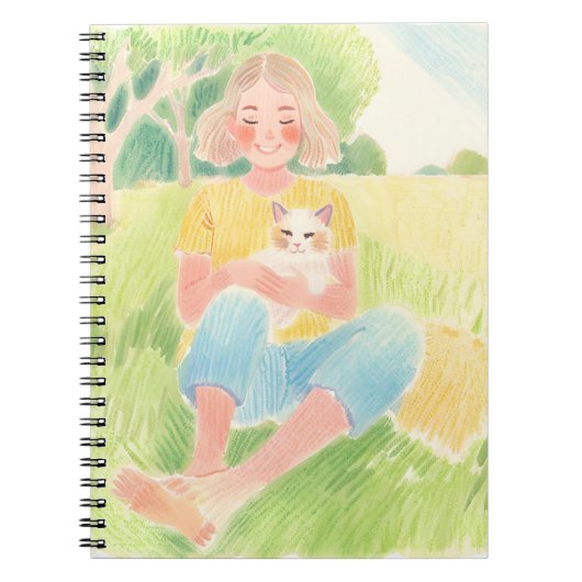Girl hugging a cat notitieboek (Voorkant)