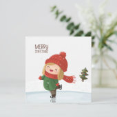 Girl ice skating at Christmas Feestdagenkaart (Staand voorkant)