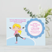 Girl Ice Skating Birthday Invitation Kaart (Staand voorkant)