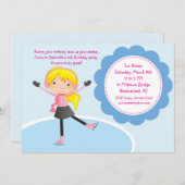 Girl Ice Skating Birthday Invitation Kaart (Voorkant / Achterkant)