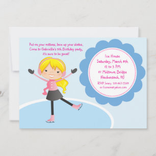 Girl Ice Skating Birthday Invitation Kaart