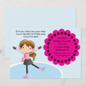 Girl Ice Skating Hot Pink Birthday Uitnodiging (Voorkant / Achterkant)