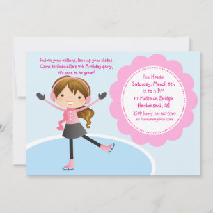 Girl Ice Skating Pink Birthday Invitation Kaart