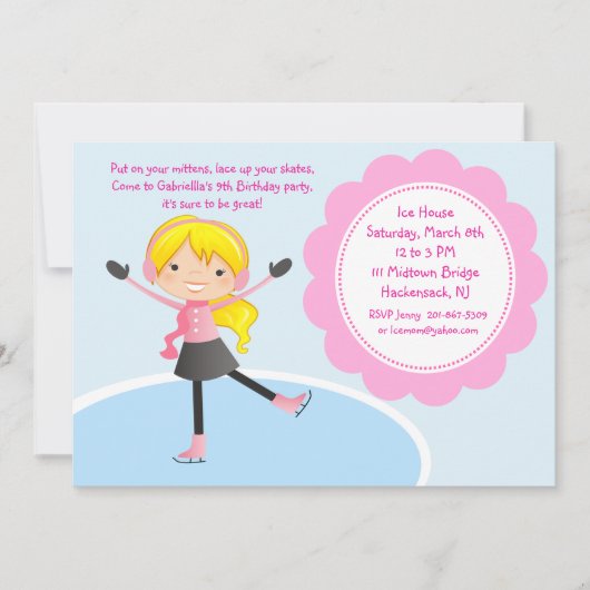 Girl Ice Skating Pink Birthday Invitation Kaart (Voorkant)