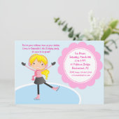 Girl Ice Skating Pink Birthday Invitation Kaart (Staand voorkant)