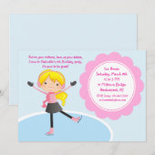 Girl Ice Skating Pink Birthday Invitation Kaart (Voorkant / Achterkant)