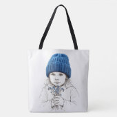 Girl In a Blue Knit Hat Tote Bag (Voorkant)