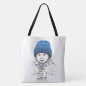 Girl In a Blue Knit Hat Tote Bag (Achterkant)