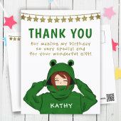 Girl in Green Frog Hoody Stars Birthday Dank je Briefkaart