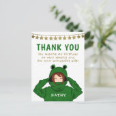 Girl in Green Frog Hoody Stars Birthday Dank je Briefkaart (Staand voorkant)