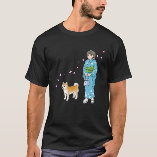 Girl In Kimono & A Shiba Inu Enjoying A Breath Of T-shirt (Voorkant)