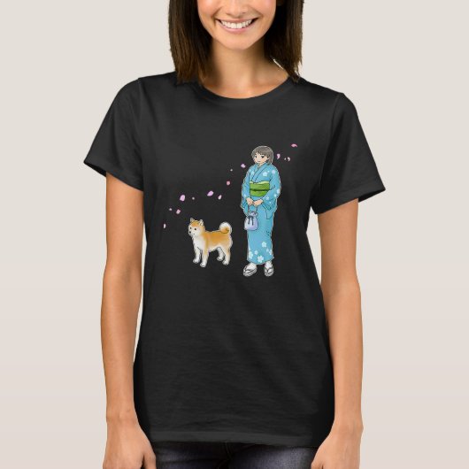 Girl In Kimono & A Shiba Inu Enjoying A Breath Of  T-shirt (Voorkant)