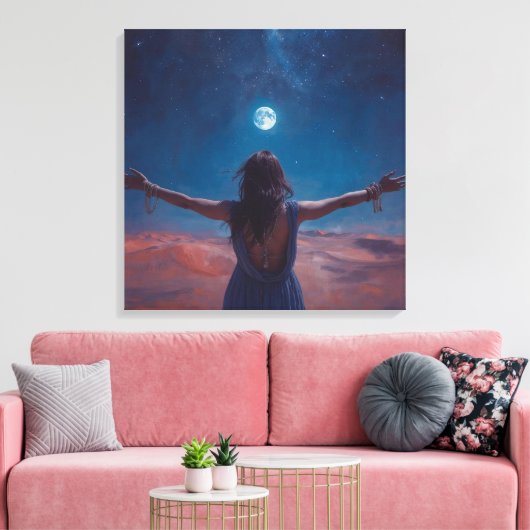 "Girl in Moonlight | Aesthetic Night Sky Wall Art Canvas Afdruk (Insitu (Woonkamer))