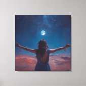 "Girl in Moonlight | Aesthetic Night Sky Wall Art Canvas Afdruk (Voorkant)