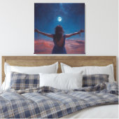 "Girl in Moonlight | Aesthetic Night Sky Wall Art Canvas Afdruk (Insitu (Slaapkamer))