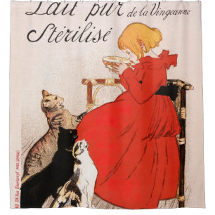 Girl in Red Dress Drinking Milk Steinlen Poster Douchegordijn