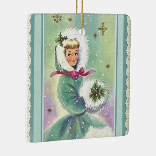 Girl in Winter Coat Retro Ornament (Rechts)