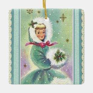 Girl in Winter Coat Retro Ornament