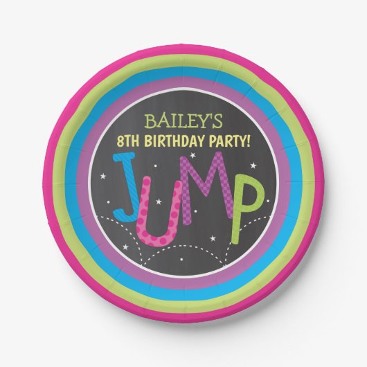 Girl Jump Party Trampoline Party Chalkboard Papieren Bordje (Voorkant)