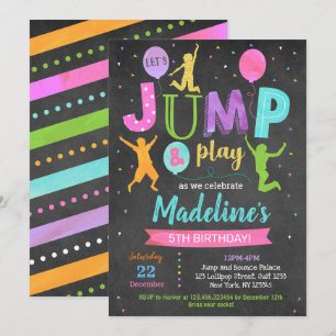 Girl Jump Trampoline Park Birthday Invitations Kaart