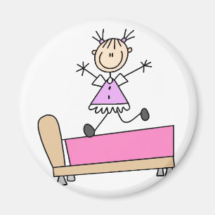 Girl Jumping on Bed Magnet