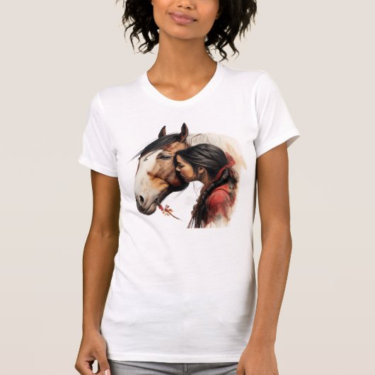Girl Kissshorse Indian Native T-shirt (Voorkant)