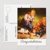 Girl Kittens en Retriever Dog Drink melk Briefkaart (Voorkant / Achterkant)