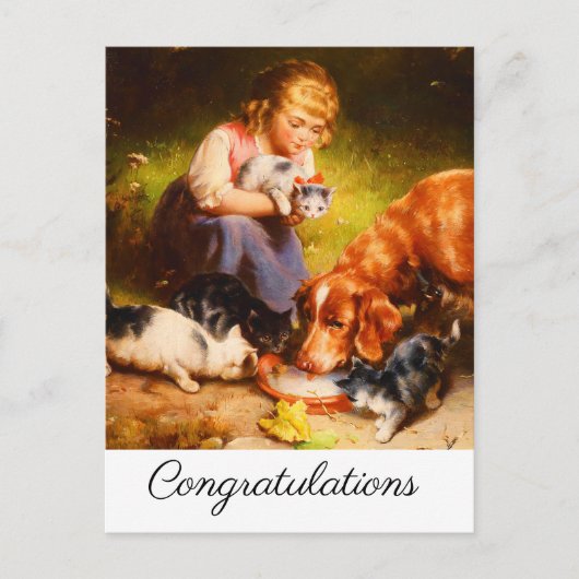 Girl Kittens en Retriever Dog Drink melk Briefkaart (Voorkant)