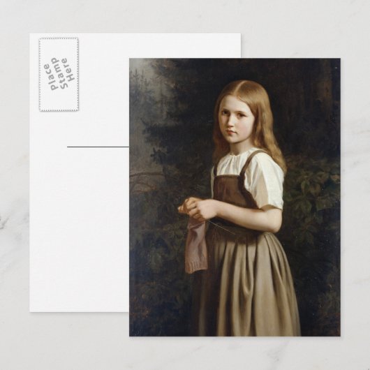 Girl Knitting, 1854 Briefkaart (Voorkant / Achterkant)