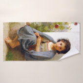 Girl Knitting, Bouguereau Badhanddoek (Badhanddoek)