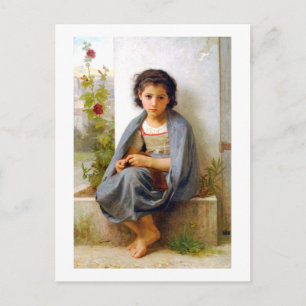 Girl Knitting, Bouguereau Briefkaart