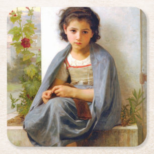 Girl Knitting, Bouguereau Kartonnen Onderzetters