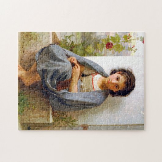 Girl Knitting, Bouguereau Legpuzzel (Horizontaal)