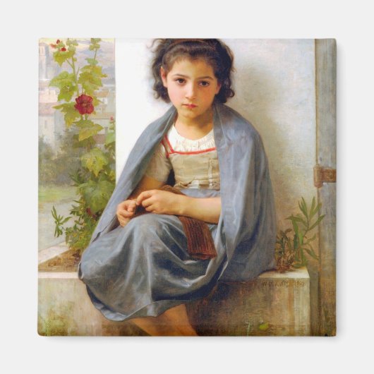 Girl Knitting, Bouguereau Magneet (Voorkant)