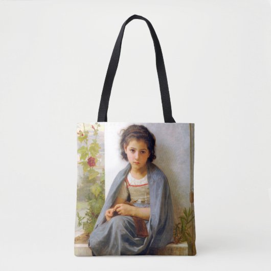 Girl Knitting, Bouguereau Tote Bag (Voorkant)