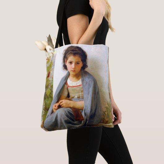 Girl Knitting, Bouguereau Tote Bag (Dichtbij)