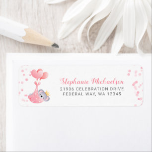 Girl Koala Beer Baby shower Return Address Etiket