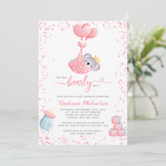 Girl Koala Beer met Baby shower voor het aanvragen Kaart (Staand voorkant)