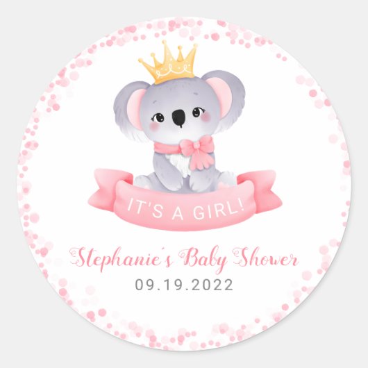 Girl Koala Beer Pink Baby shower Envelope Seal Ronde Sticker (Voorkant)