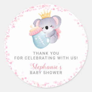 Girl Koala Beer Pink Baby shower Favor Ronde Sticker