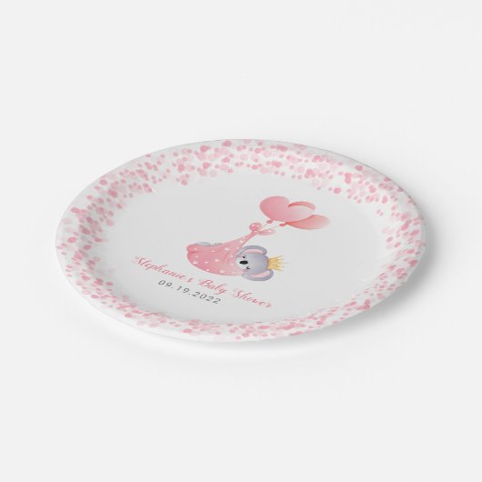 Girl Koala Beer Pink Baby shower Papieren Bordje (Gekanteld)