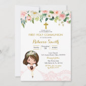 Girl Lace Floral Pink First Community Invitation Kaart (Voorkant)