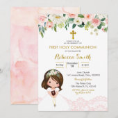 Girl Lace Floral Pink First Community Invitation Kaart (Voorkant / Achterkant)