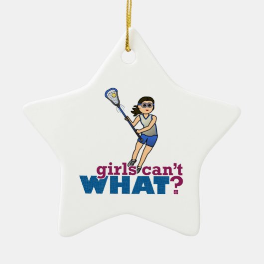 Girl Lacrosse Player in Blue Keramisch Ornament (Voorkant)