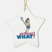 Girl Lacrosse Player in Blue Keramisch Ornament (Links)