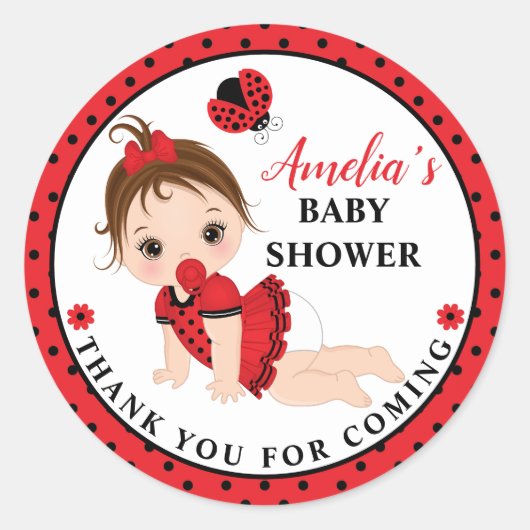 Girl Ladybug Baby shower Classic Round Sticker (Voorkant)
