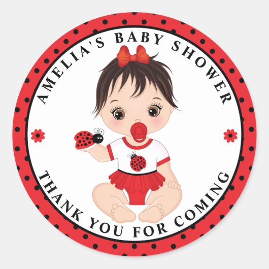 Girl Ladybug Baby shower Classic Round Sticker (Voorkant)